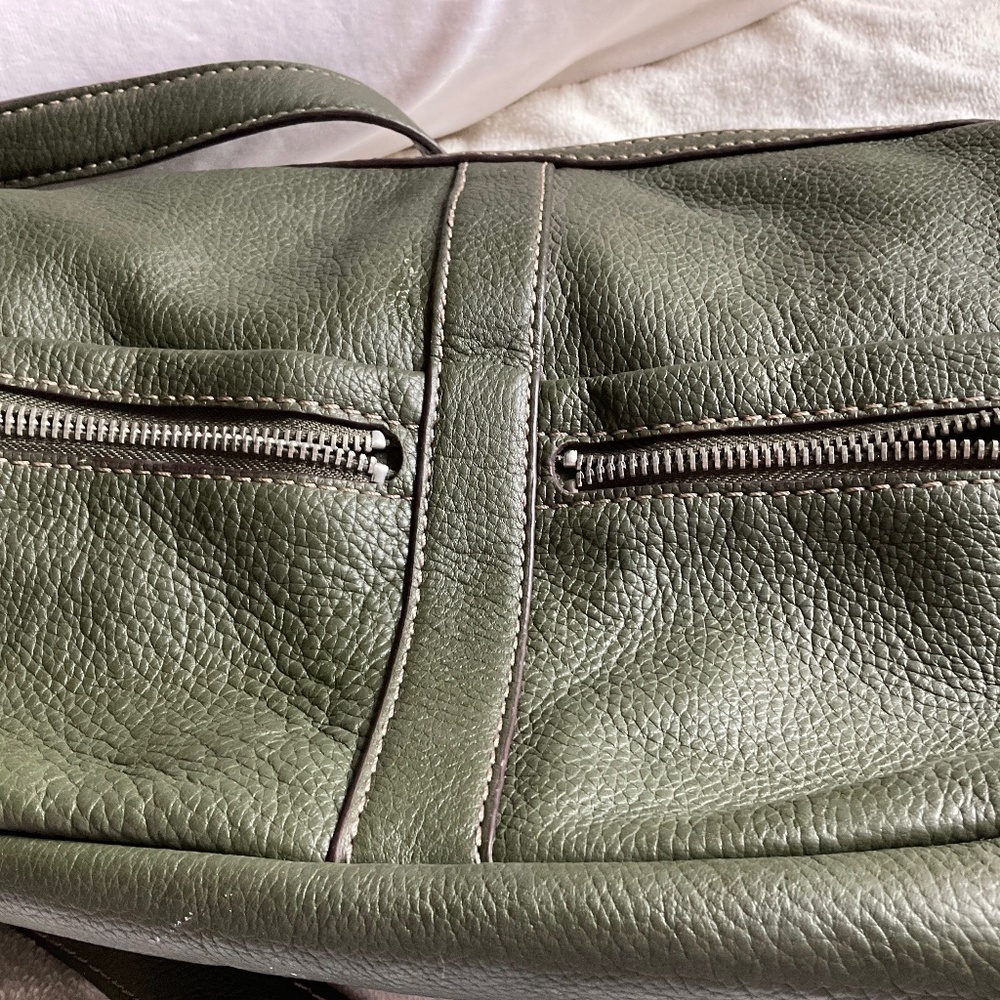 Tignanello olive green leather shoulder bag with matching wristlet